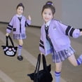thumbnail image 2 of Sanrioed Anime Kuromi Girl Jk Uniform College Style Varsity Cardigan Skirt Shirt Vest Sweatshirt Y2K Streetwear Baseball Uniform, 2 of 5