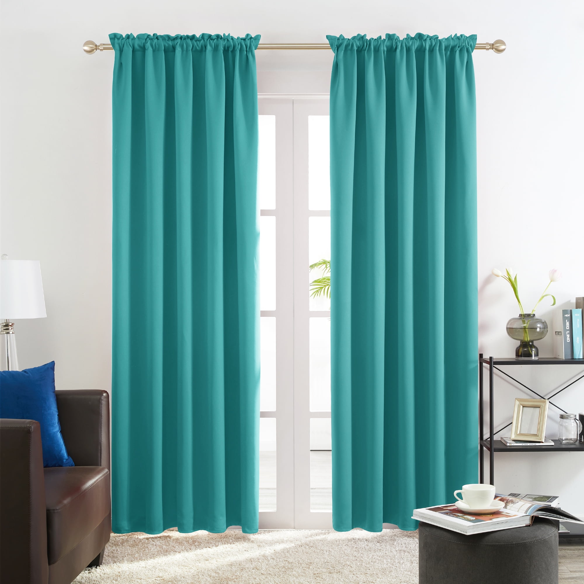 Deconovo Teal 2 Panels Sun Blocking Curtains Blackout Window Cover for Boys Room, 42W x 95L inch