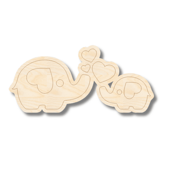 Unfinished Wood Etched Baby Elephants Shape 5" / 1/4"