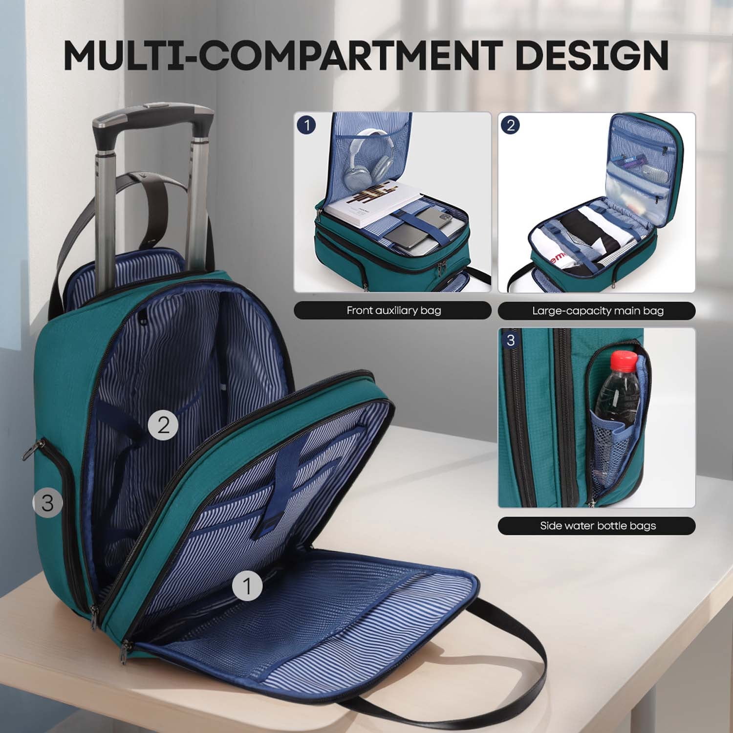 16" Underseat Carry on Luggage for Airplane, Softside Small Rolling Suitcase,Lightweight Personal Item Travel Bag, Green - XJ5011