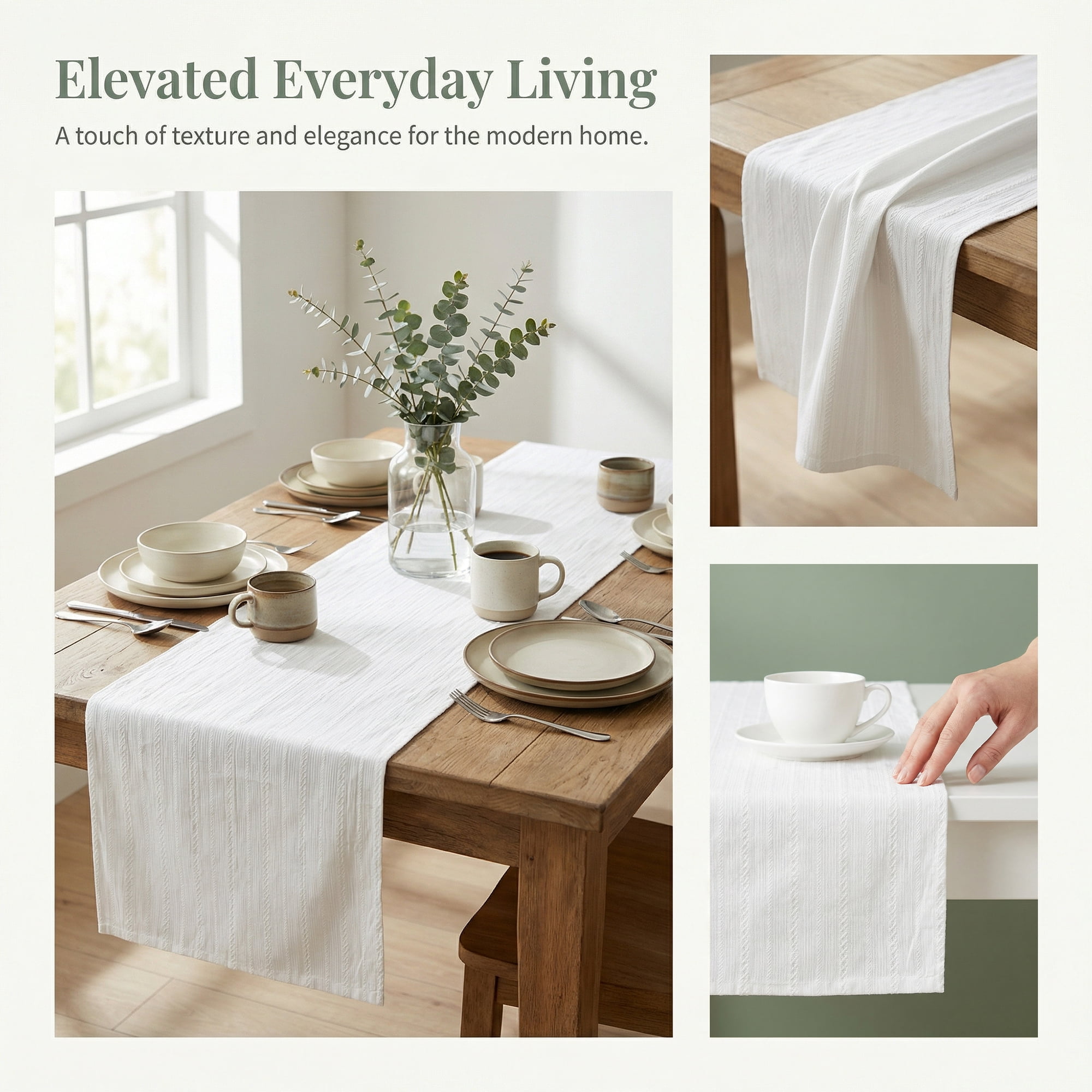 Unique Bargains Cotton Kitchen Runner for Dining Table Decoration White 11.8" x 63"