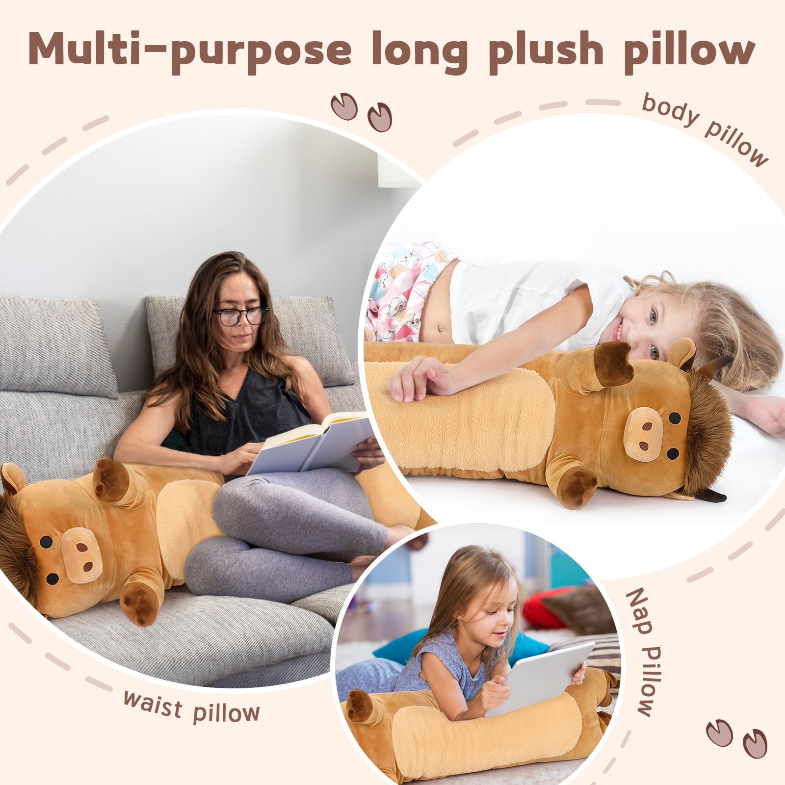 MorisMos 43" Cute Highland Cow Stuffed Animal,Soft Long Highland Cow Plush Pillow