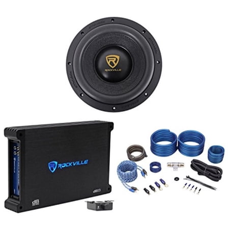 rockville w10k9d4 10" 3200 watt car audio subwoofer mono amplifier amp kit