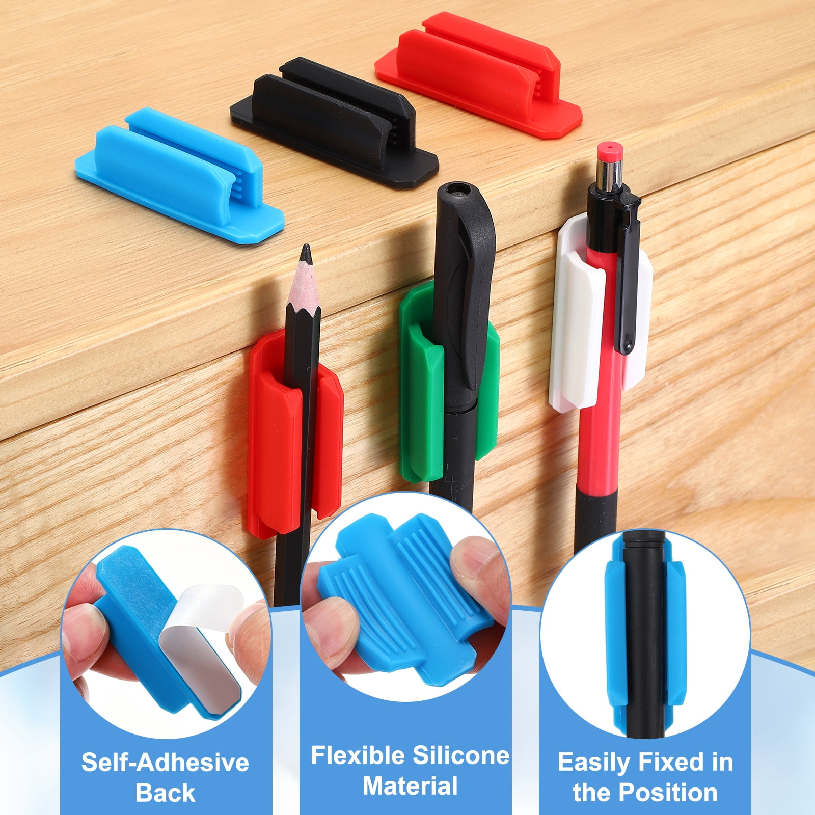 Adhesive Pen Holders, 48 Pack Silicone Flexible Pencil Holder Marker Clip Organizer for Walls, Clipboards, Writing Boards, Office, Car, Desk Accessories, Blue