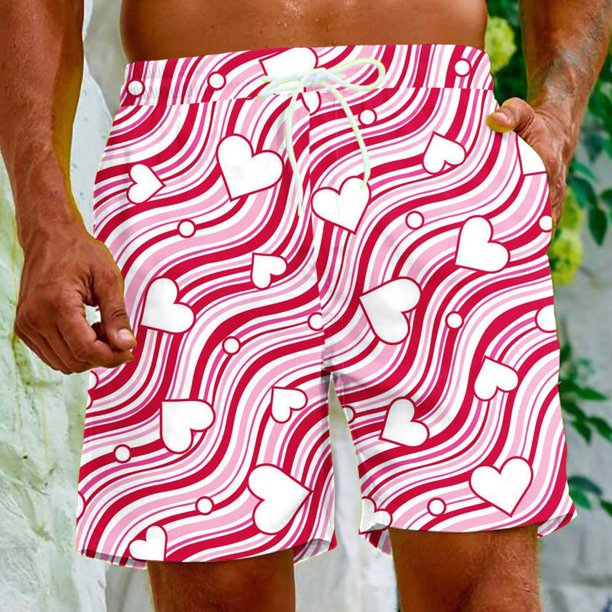 Puntoco Pantalones Cortos De Playa Para El Día De San Valentín Para Hombre, Pantalones Cortos Estampados Con Bolsillo Con Cordón, Pantalones Cortos Rosa Xxxxl,Pantalones Cortos Hombre