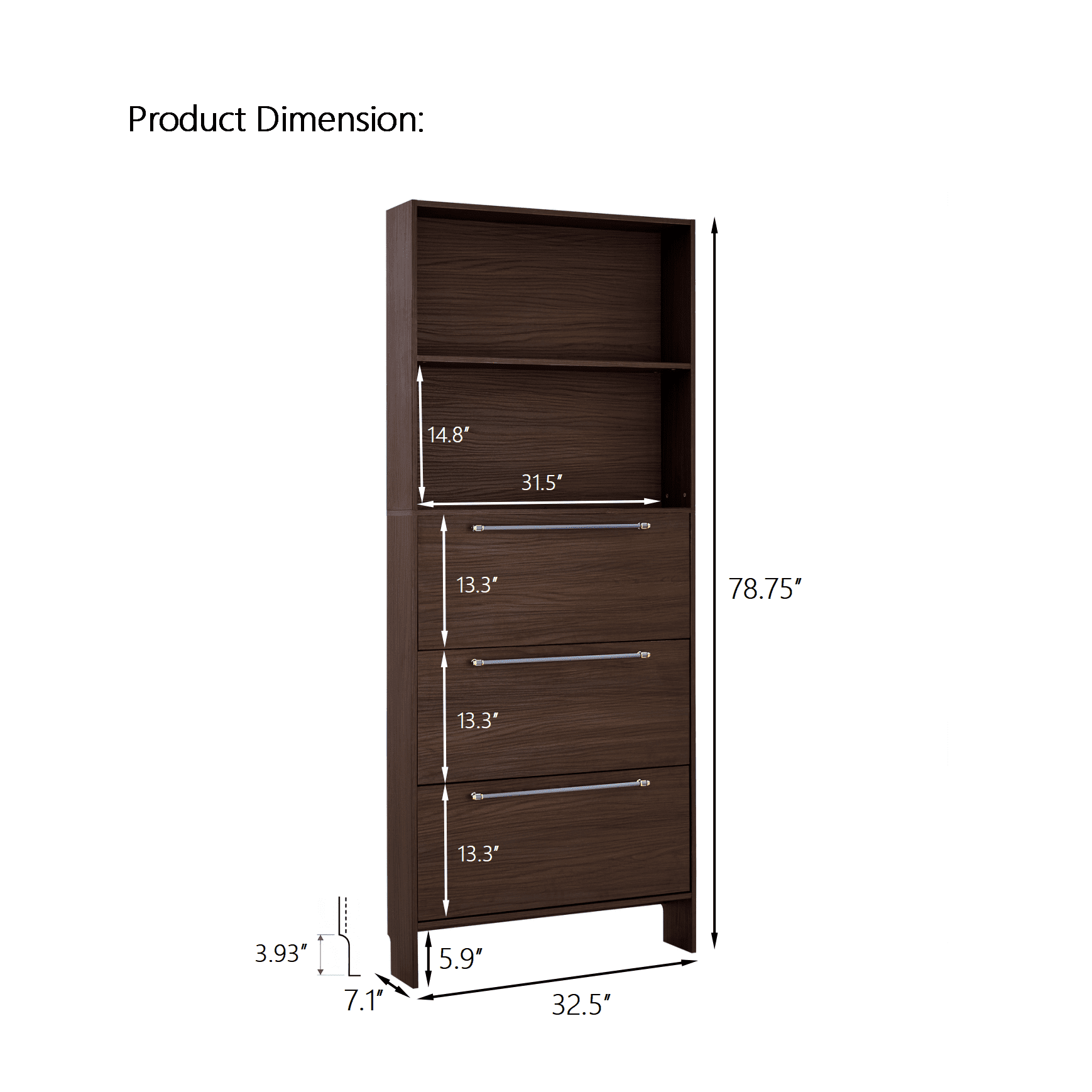 Euroco 12 Pair Shoe Organizer with Top Storage Shelves, Narrow Shoe Cabinet with 3 Flip Drawers, 78.75'' Tall Shoe Rack with Open Shelves