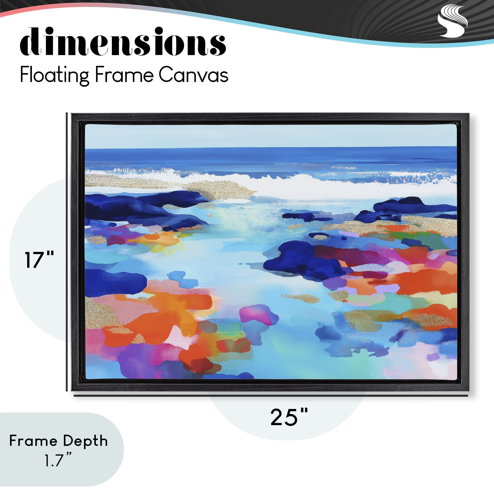 Stupell Industries Coastal Pools Overlay Abstraction Black Framed Floater Canvas Wall Art, design by Chromatic Storm Studio