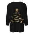 thumbnail image 4 of Womens Christmas Tops 3/4 Length Sleeve Crew Neck Xmas Tree Printed Graphic Tee Shirts Holiday Casual T-shirt (XL, Black 02), 4 of 5