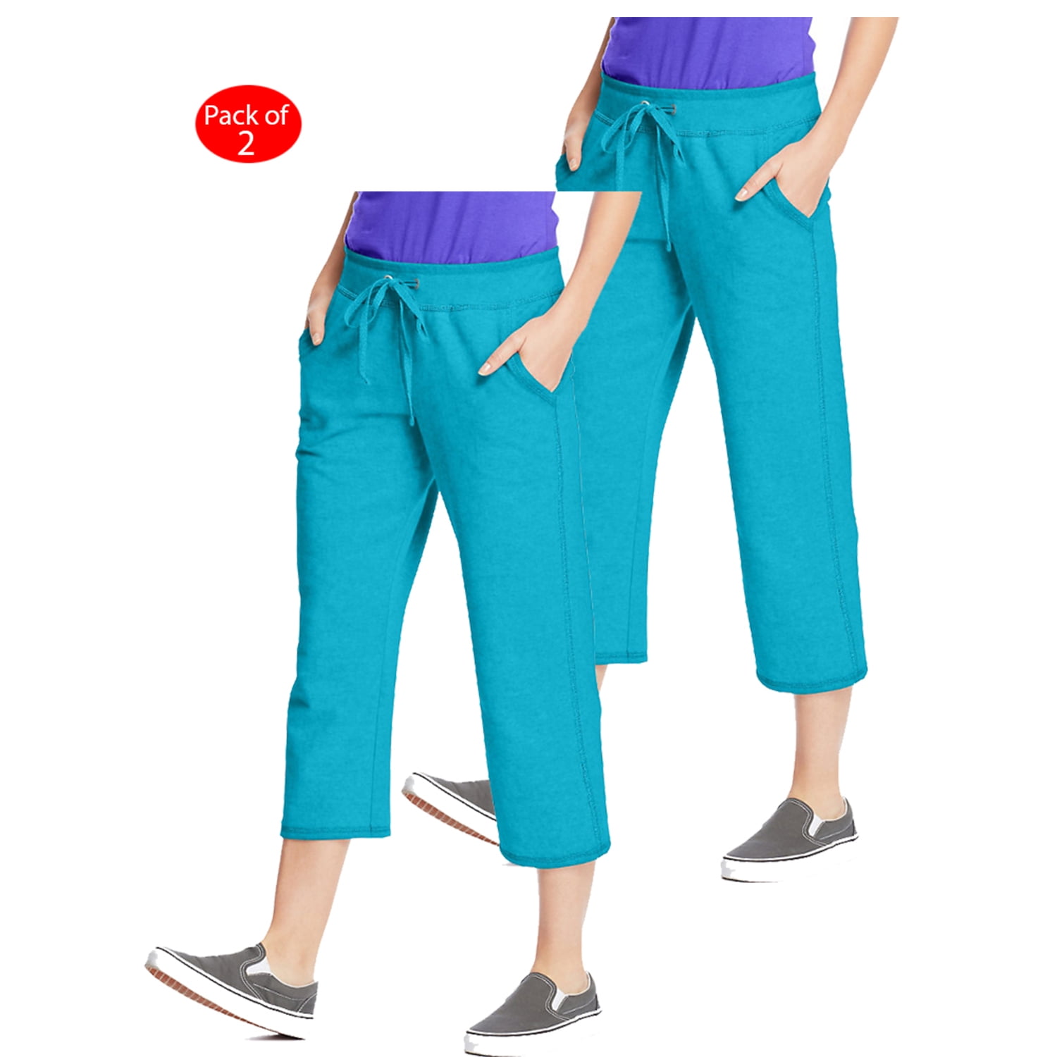 Hanes Hanes Women's French Terry Pocket Capri, Color Intense Aqua