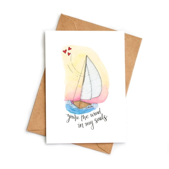 Love Card for Partner – “You're the Wind in My Sails” Sailboat Design – Blank Inside – Perfect Romantic Gift for Anniversary, Valentine's Day, or Just Because