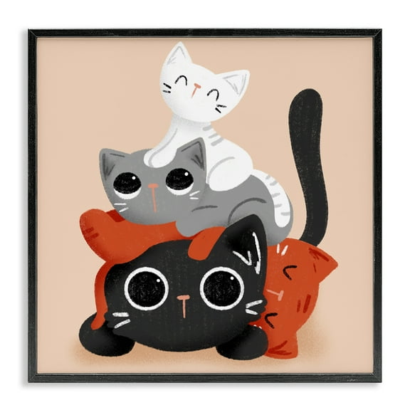 Stupell Industries Stacked Cats Pile Animals Painting Black Framed Art Print Wall Art, 12 x 12