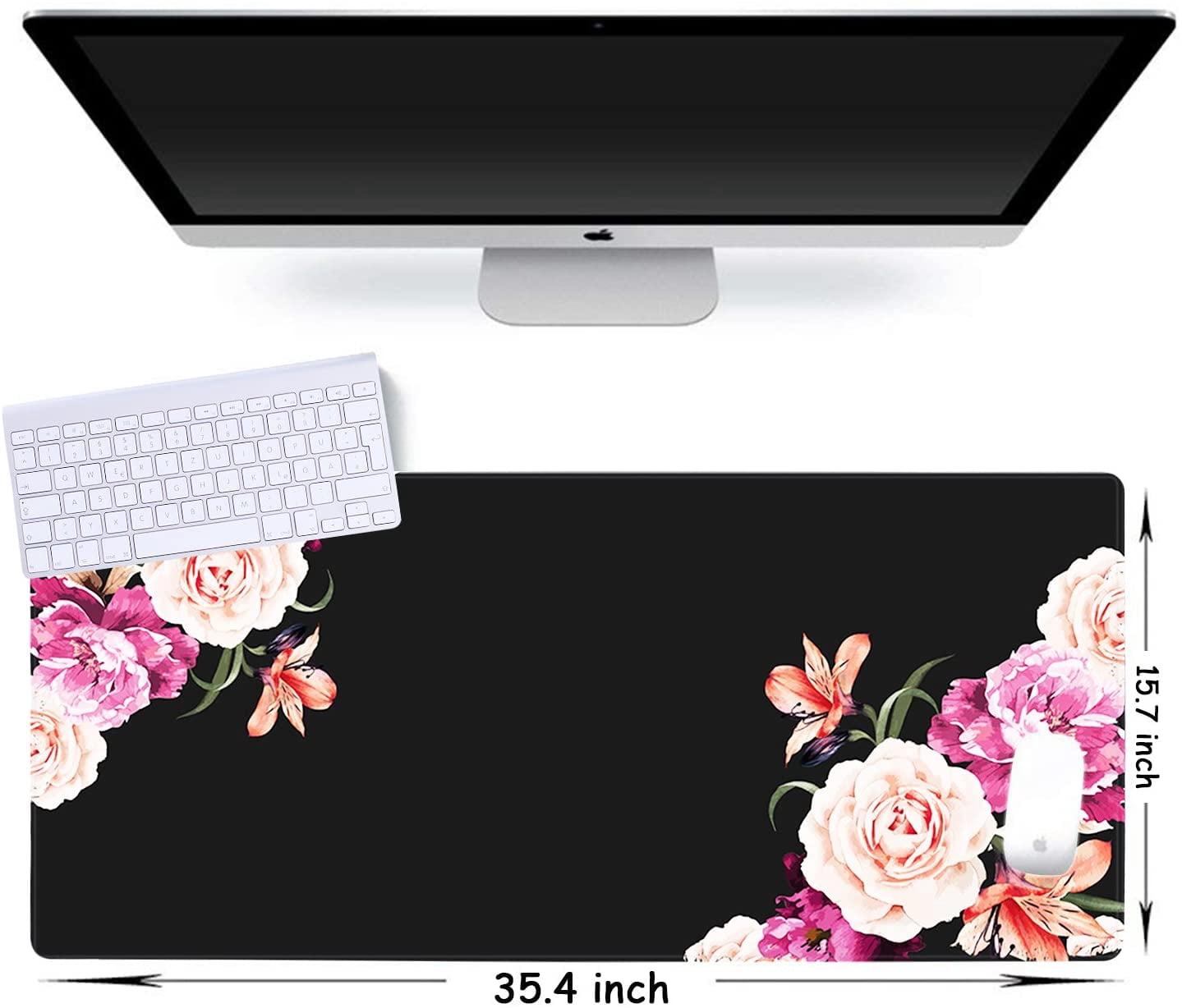 Large GamingNon-Slip Rubber Base Computer Premium-Textured & Waterproof Mouse Pad for Desk, 35.1 x 15.75-inch 2.5mm Thick, Peony Flower