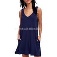 thumbnail image 2 of Vestido de mujer Camiseta casual con cuello en V Vestido sin mangas con bolsillo de color sólido, Azul oscuro, M Methold AP002054-07, 2 of 5