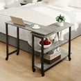 thumbnail image 5 of L Shape Wooden Rotatable Sofa Side Table Mobile End Table with Storage Shelf & Caster, Gray, 5 of 8