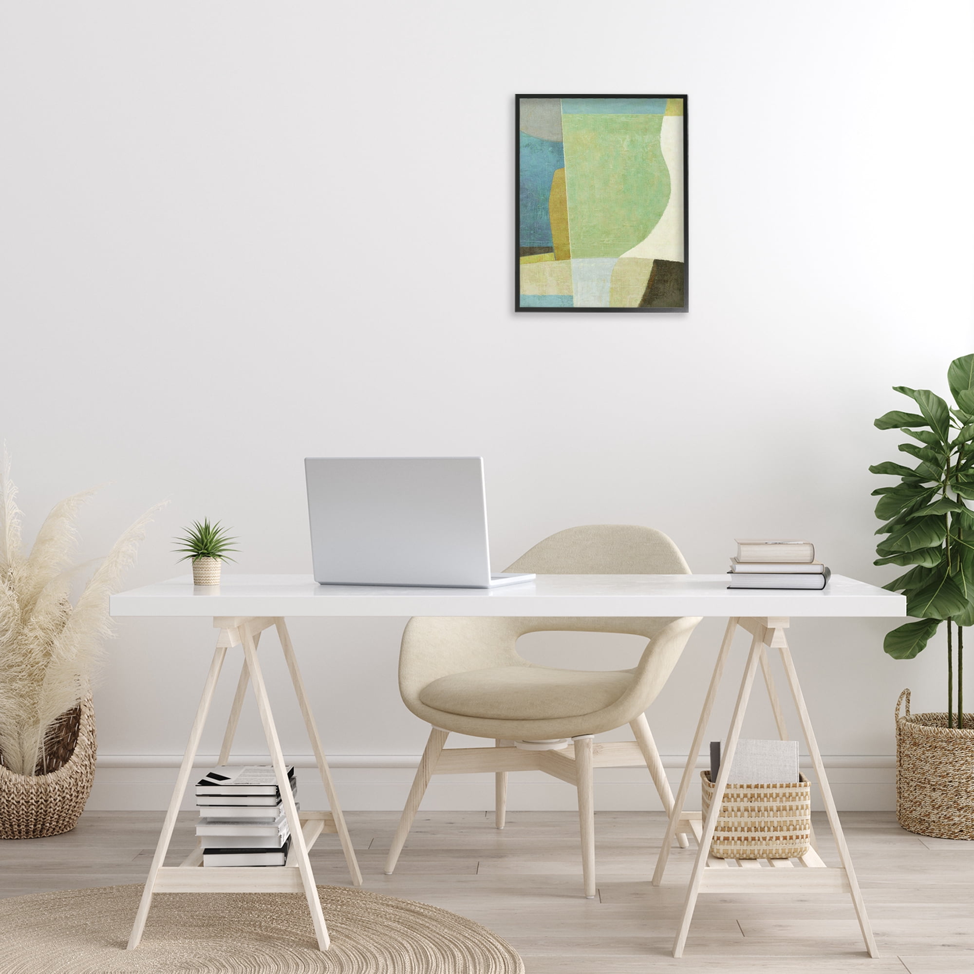 Stupell Industries Green Geometric Collage Abstract Painting Black Framed Art Print Wall Art, 16 x 20
