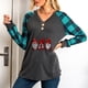 thumbnail image 5 of ICHUANYI Liquidación Camisetas con cuello en V con estampado navideño para mujer, camisetas de manga larga raglán de otoño a cuadros ICHUANYI WER202308233680, 5 of 6