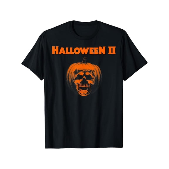 Classic Halloween II Film Graphic Tee, Tops Has Halloween II Logo & Pumpkin - Skull Design, Round Neck Regular Fit T - shirts, Size(S - 5XL)