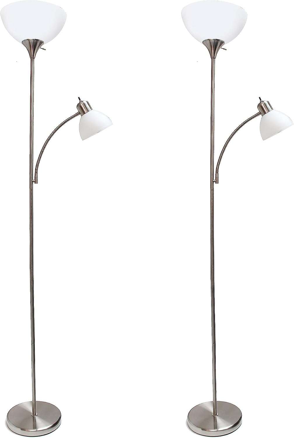 YOUTENG Floor Lamp with Reading Light 2 Pack, Brushed Nickel
