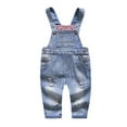 thumbnail image 1 of KIDSCOOL SPACE Baby Little Boys Girls Plaid Lining Ripped Denim Overalls,Blue,3-4 Years, 1 of 7