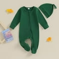 thumbnail image 2 of Kaemgyyd Toddler Baby Girl Boys Footies Infant Newborn Zipper Long Sleeve Sleeper Romper with Hat 2 Piece Set Outfit, 2 of 3