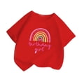 thumbnail image 4 of Girls Birthday Girl Rainbow Print T-Shirt, Short Sleeve Crew Neck Casual Tee for Kids, Cute Birthday Party Top for Daily Wear(Red,3-4 Years), 4 of 4