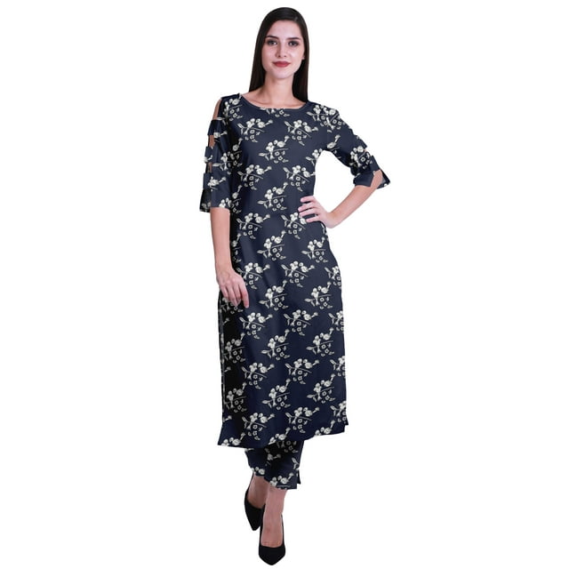 Moomaya Ensemble Kurta Imprimé en Coton 2 Pcs pour Femmes Robe Indienne Ensemble Ethnique