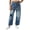 Blue, variant on Womens Low Rise Baggy Barrel Horseshoe Jeans Patchwork Denim Pants with Pockets