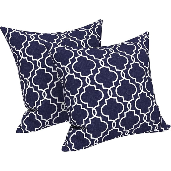 Outdoor/Indoor Throw Pillows Covers, Decorative Throw Pillows Covers , 18"x18" Square Throw Pillows Covers Bed, Couch, and Patio Furniture (Set of 2, Carmody Navy)