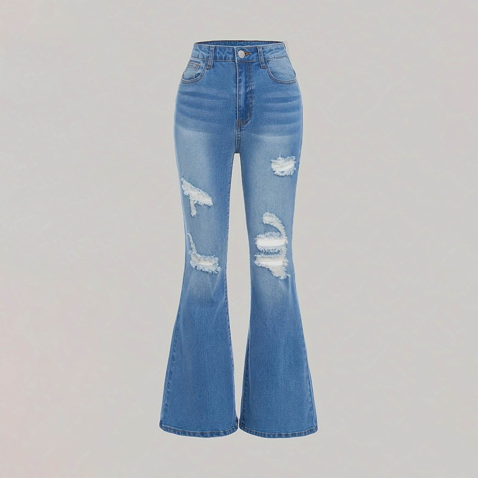 XIMIN Girls Jeans Pants Wide Leg/Flare/Skinny Denim Pant Ripped High Waist Elastic Band Casual with Pockets Fashion Casual Comfortable Kids (7-8 Years Blue)