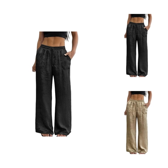 Metallic Pants Women 2026 Trendy Elastic High Waist Drawstring Wide Straight Leg Sparkly Velvet Pants with Pockets