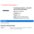 thumbnail image 2 of Front Bumper Absorber - Compatible with 2013 Chevy Malibu, 2 of 2