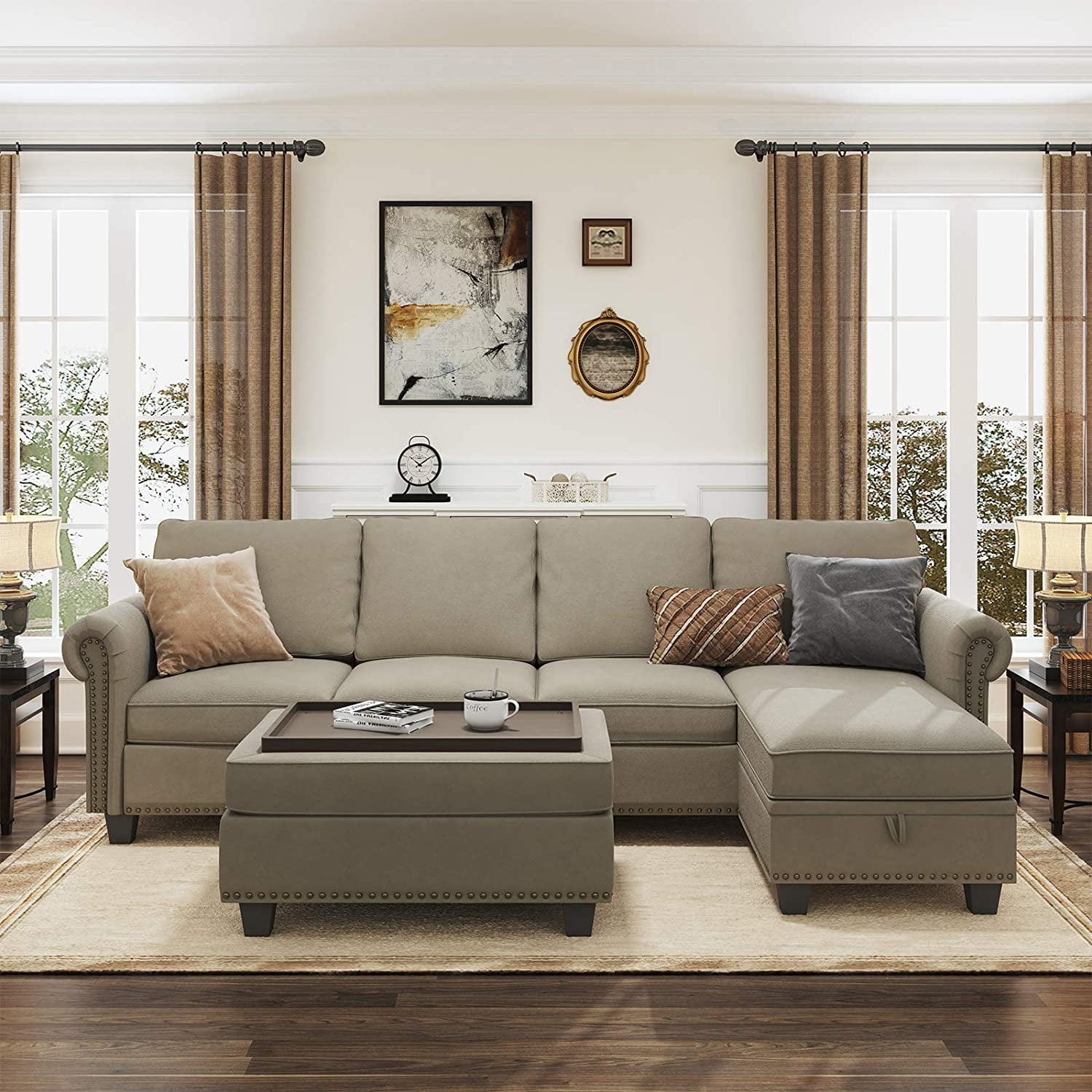Nolany Convertible L Shaped Living Room Sectional Sofa Set with