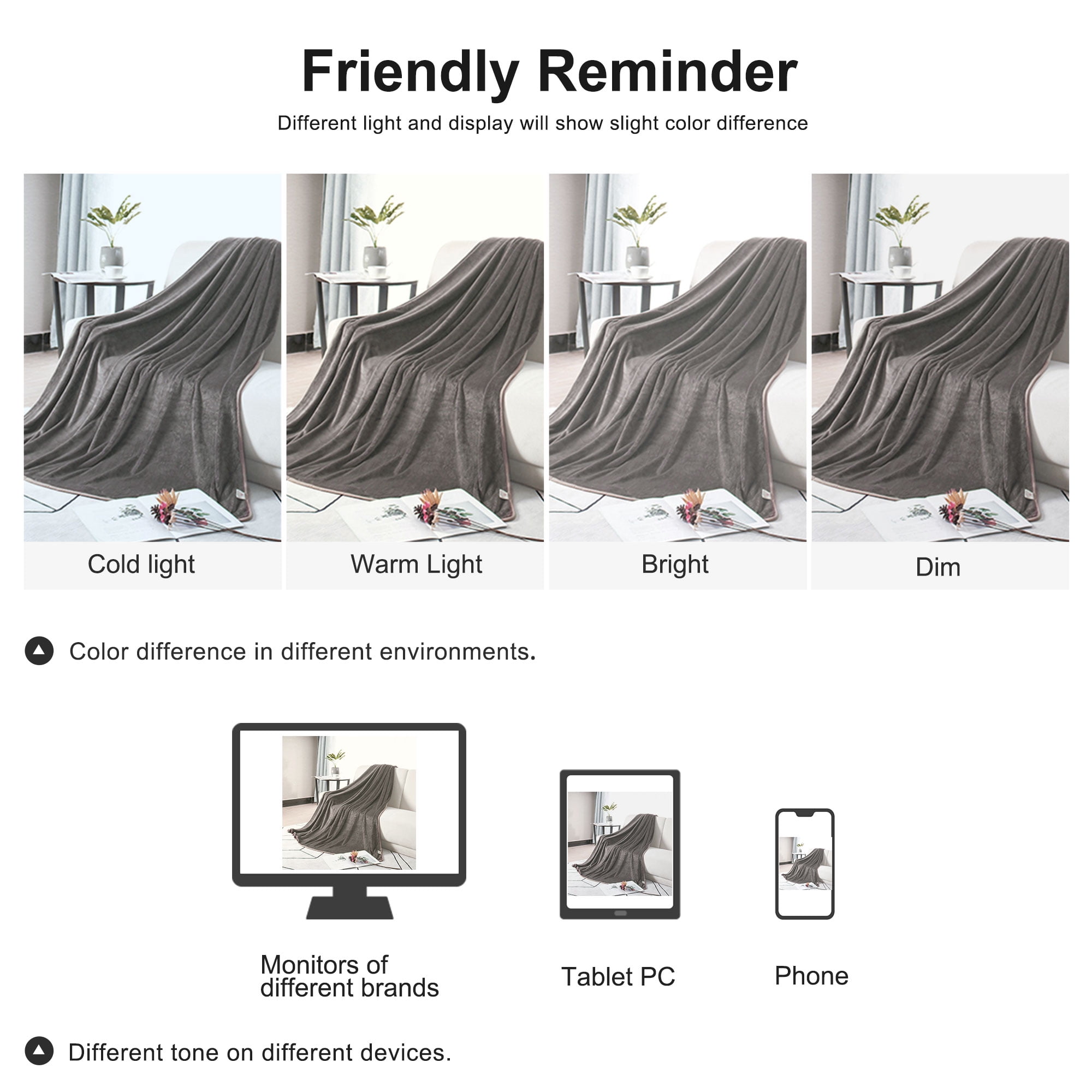 Unique Bargains Flannel Fleece Blanket Soft Luxury Hemmed Gray Queen