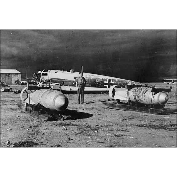 24"x36" Gallery Poster, Heinkel He 111 wreckage and bombs in Libya 1940-1943