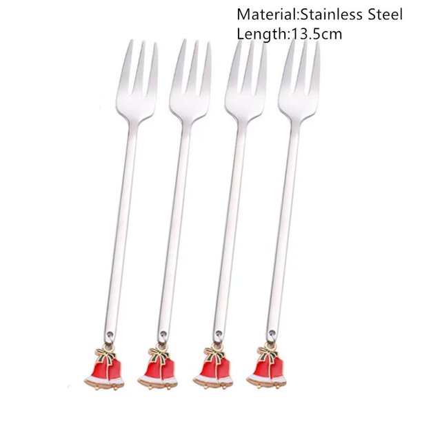 Cucharas de café de Metal para decoración del hogar, tenedor de café de 4 piezas, adornos navideños para Año Nuevo 2024, regalos de Navidad, 2023