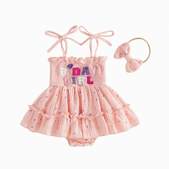 Leey-World Toddlers Girls Clothing First Birthday Baby Girl Outfit Patterned Sleeveless Smocked Ruffle Top and Tutu Tulle Shorts Sets with Headband(Red,6-12 Months)