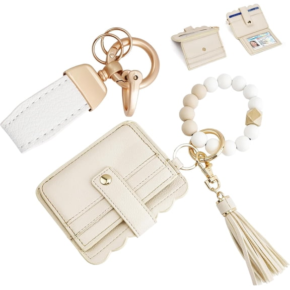 Jimin Wristlet Wallets for Women, Wallet Wristlet for Keys, Leather Car Key Ring Bracelet, Beaded Keychain Wallet Strap, Card Holder Slim RFID with Zipper Pocket and ID Window
