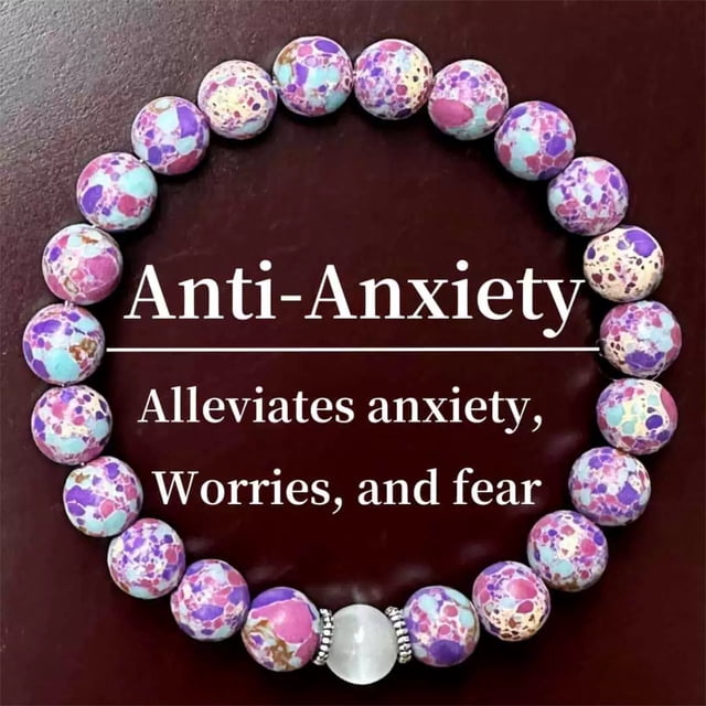 Pulsera de cuentas de piedra natural, morada y turquesa, elástica y extensible, con grano gris Pulsera elástica de yoga