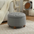 thumbnail image 6 of 24Inch Round Storage Ottoman with Tray, Modern Tufted Fabric Circle Coffee Table with Storage, Upholstered Ottoman with Removable Top for Living Room, Bedroom, Light Grey, 6 of 7