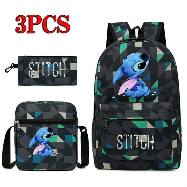 3PCS Anime Cute Stitch Backpack Shoulder Bag Stitch Pencil Case Student  School Bag Stitch Diagonal Bag (#3) 