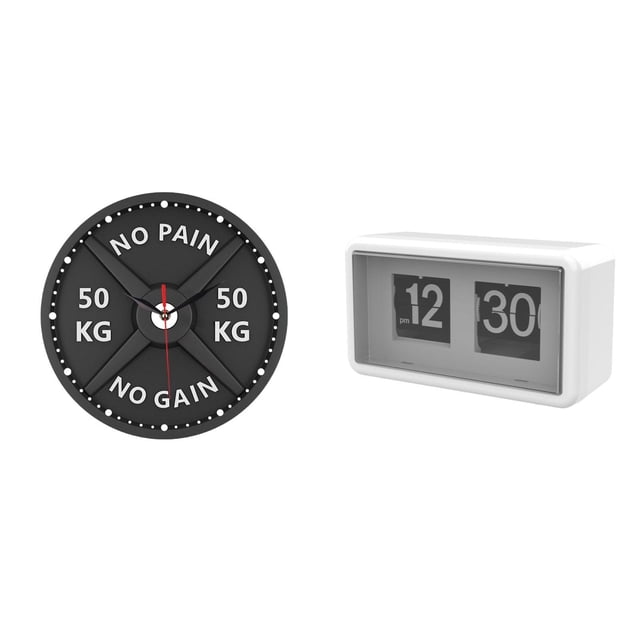 Reloj de Gimnasio Pared Barbell Relojería Auto Flip Números Diseño Sencillo Adecuado para Gimnasio Oficina Hogar Dormitorio Cocina 17.7cmx10c