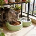 thumbnail image 6 of SHENGXINY Stainless Steel Cat Food Bowl and Water Bowl Set - Frog Shaped Double Stainless Steel Bowls, Dual Food Water Feeder for Small Medium Dogs & Cats Green 10.63x5.91x1.57in, 6 of 6