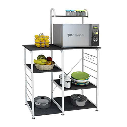 DlandHome Microwave Cart Stand 35.4 Kitchen Utility Storage 3-Tier+3-Tier for Bakers Rack & Spice Rack Organizer Workstation Shelf Basic & Black 