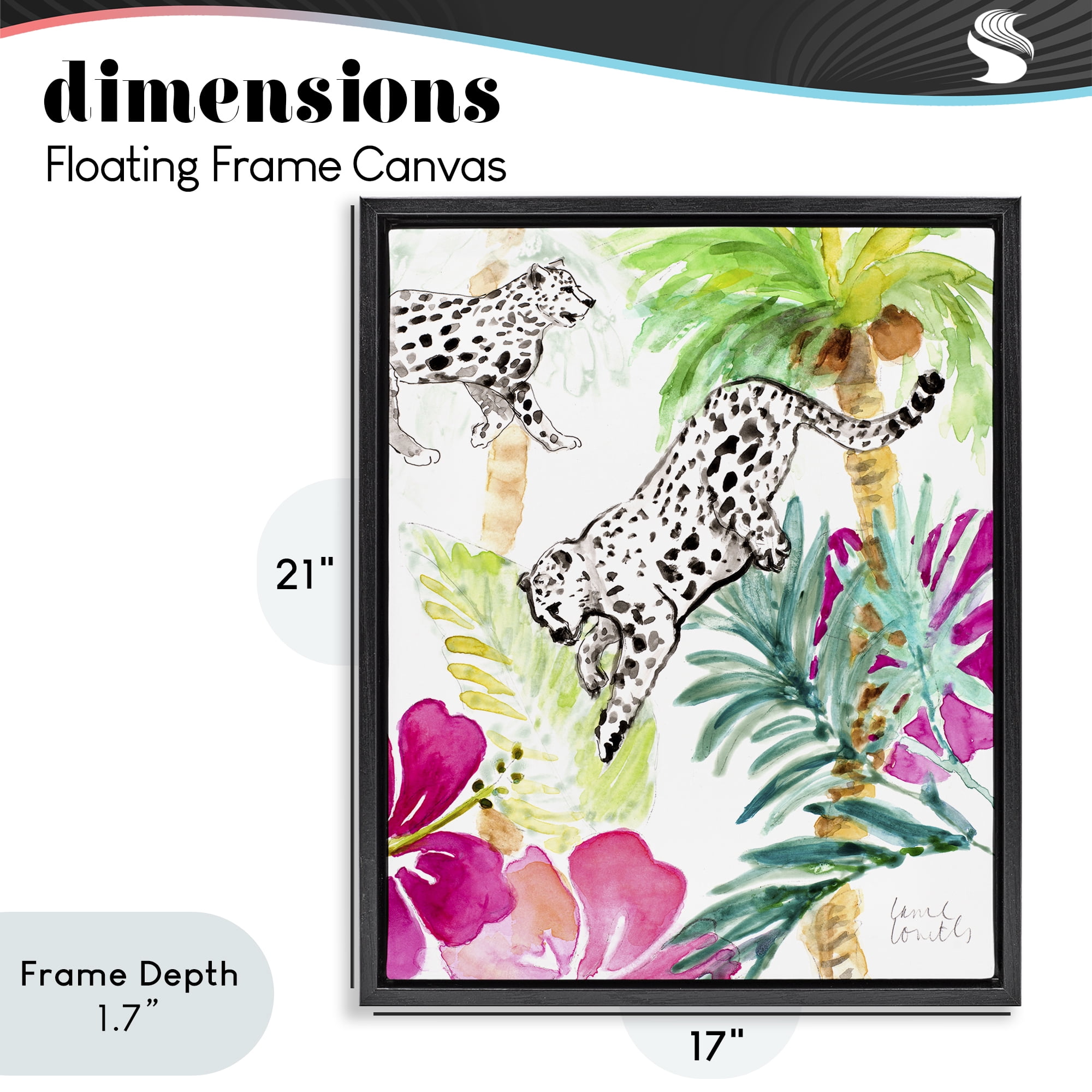 Stupell Industries Tropical Island Cheetahs Black Framed Floater Canvas Wall Art, design by Lanie Loreth