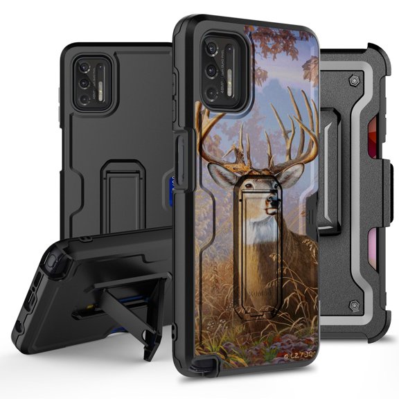 ANJ  Rugged Hybrid Shockproof Case w/Kickstand   Holster Clip Card Slot Cover for Motorola Moto G Stylus (2021 Release) - Wild Buck