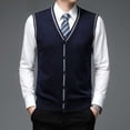 thumbnail image 4 of Men's Wool Buckle Vest with V-Neck for Autumn and Winter Pure Color Knit Sleeveless Vest for Layering Collarless Design Non-Hooded Versatile Men’s Sweater Vest, 4 of 7