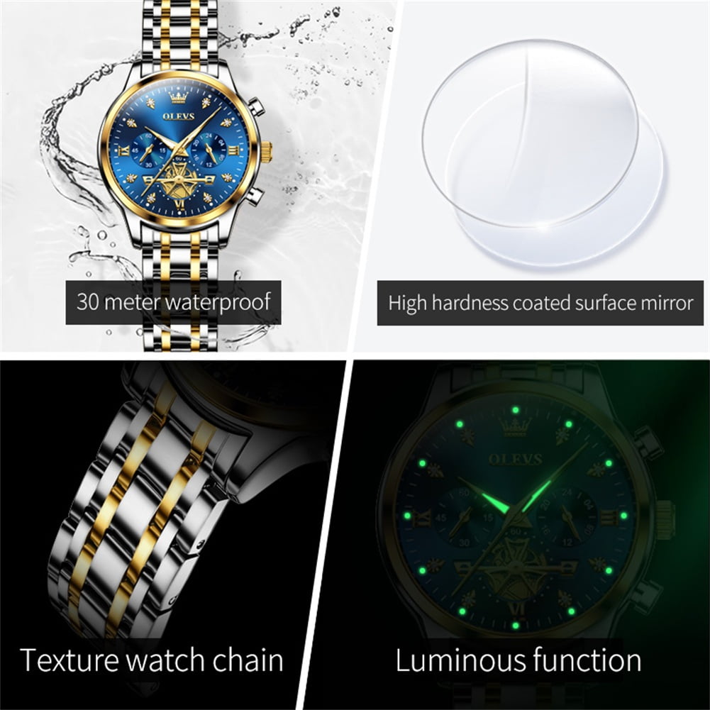 OLEVS Watches for Womens Business Luxury Casual Analog Quartz Diamond Stainless Steel Chronograph Waterproof Luminous ladies Watches Reloj Para Mujer Gold/White/Black/Blue