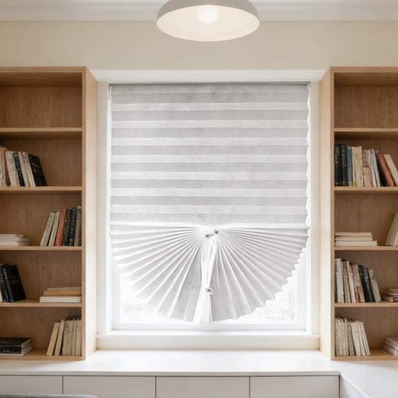 No Drill Temporary Pleated Paper Window Blinds, Clip On Adhesive Stick on Shades, Cut to Size Semi Blackout Blinds for Windows and Doors, Light Filtering Shades for Home Decoration, White