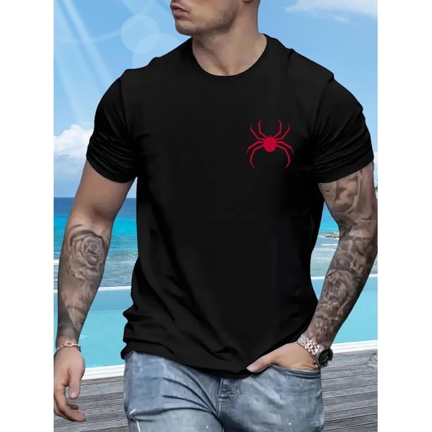 Camiseta de cuello redondo con estampado de silueta de araña para hombre, con mangas cortas cómodas, ideal para el día a día en verano y para vacaciones al aire libre. Para adultos, hombres, mujeres,