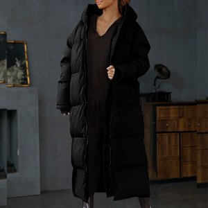 Aboser Vestes longues pour femmes Hiver Thick Parkas Solide enrobé de coton à clin d'œil à froid à capuche chaude avec poches
